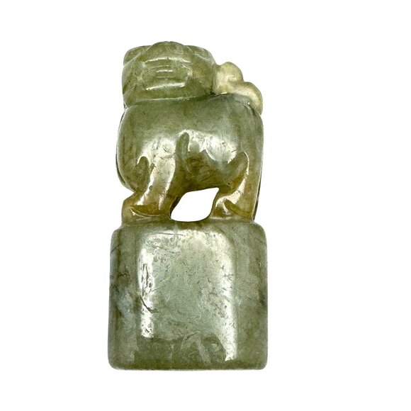 Jade Stone Seal Chop Carving of a Chinese Mythical Beast Foo Dog Vintage #7